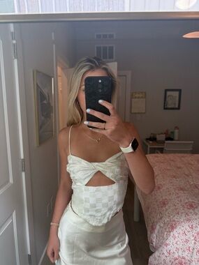 REVOLVE Ivory Checker Twist Cutout Cami Top